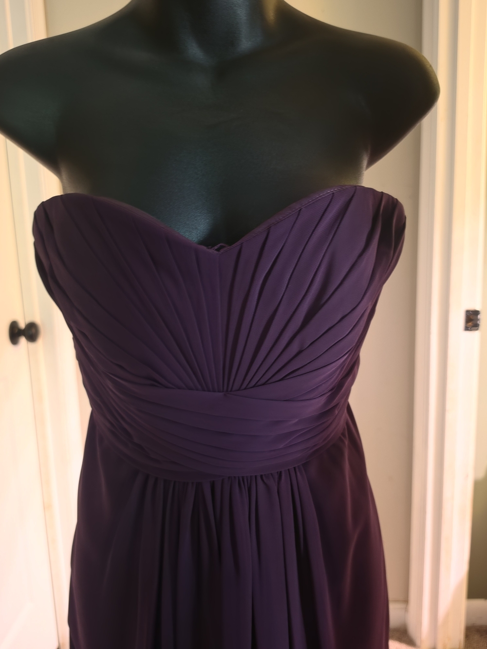 David's Bridal Strapless Chiffon Pleated Floor Length Gown - Extra Long - Size 6